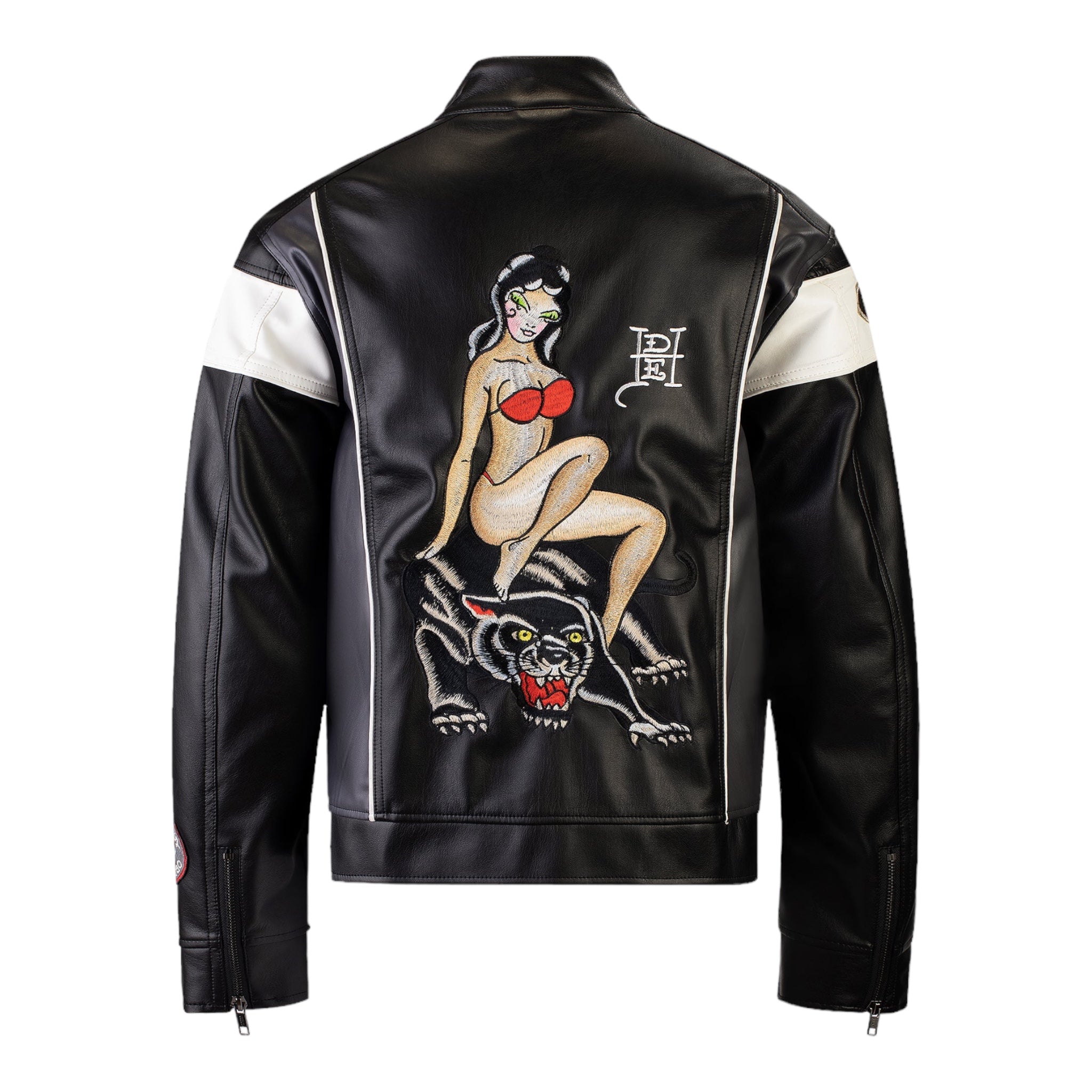 MENS HOLLY PANTHER VEGAN LEATHER MOTOCROSS JACKET - BLACK/RED - Ed Hardy