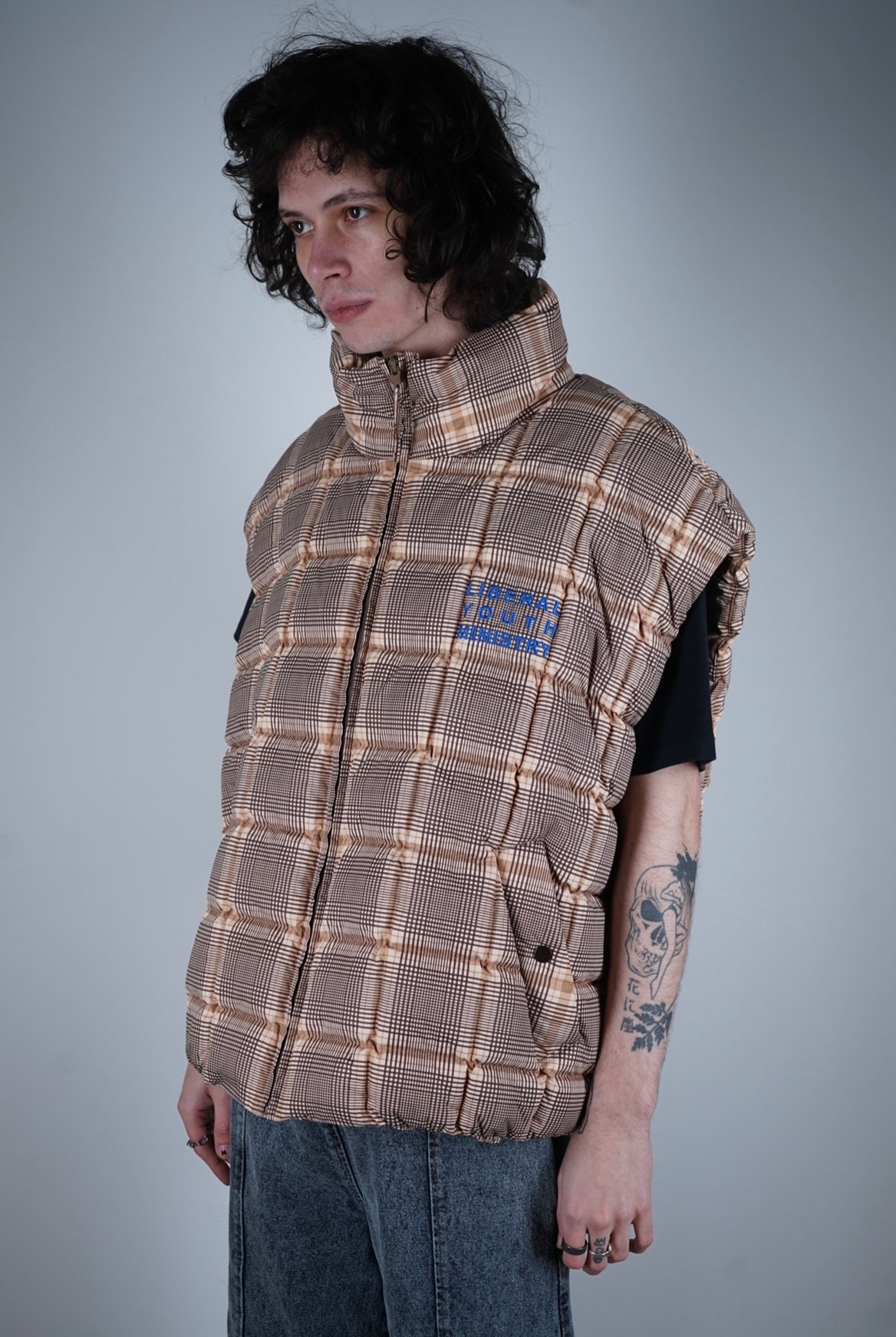 Sleeveless Check Puffer Beige - Liberal Youth Ministry