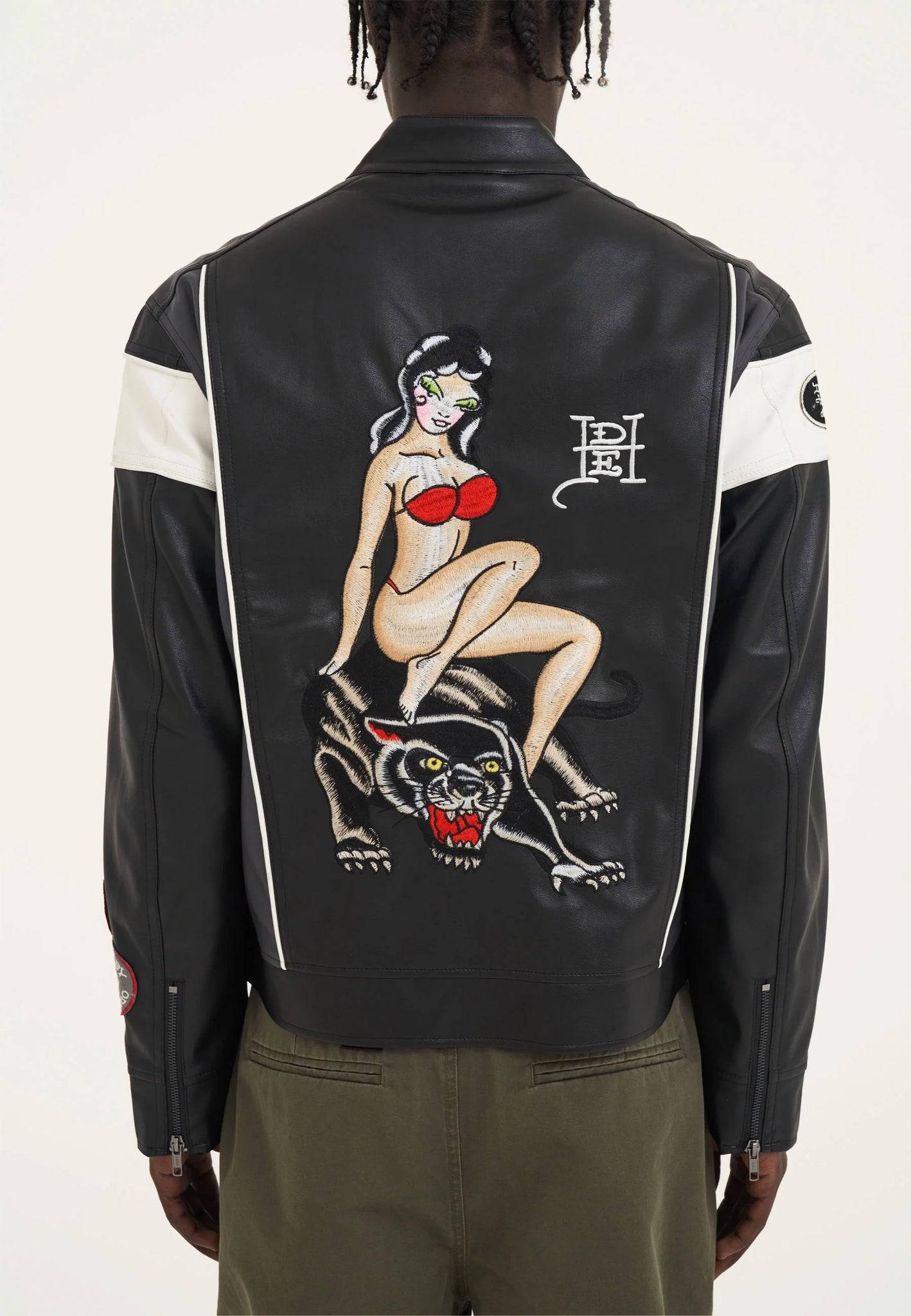 MENS HOLLY PANTHER VEGAN LEATHER MOTOCROSS JACKET - BLACK/RED - Ed Hardy