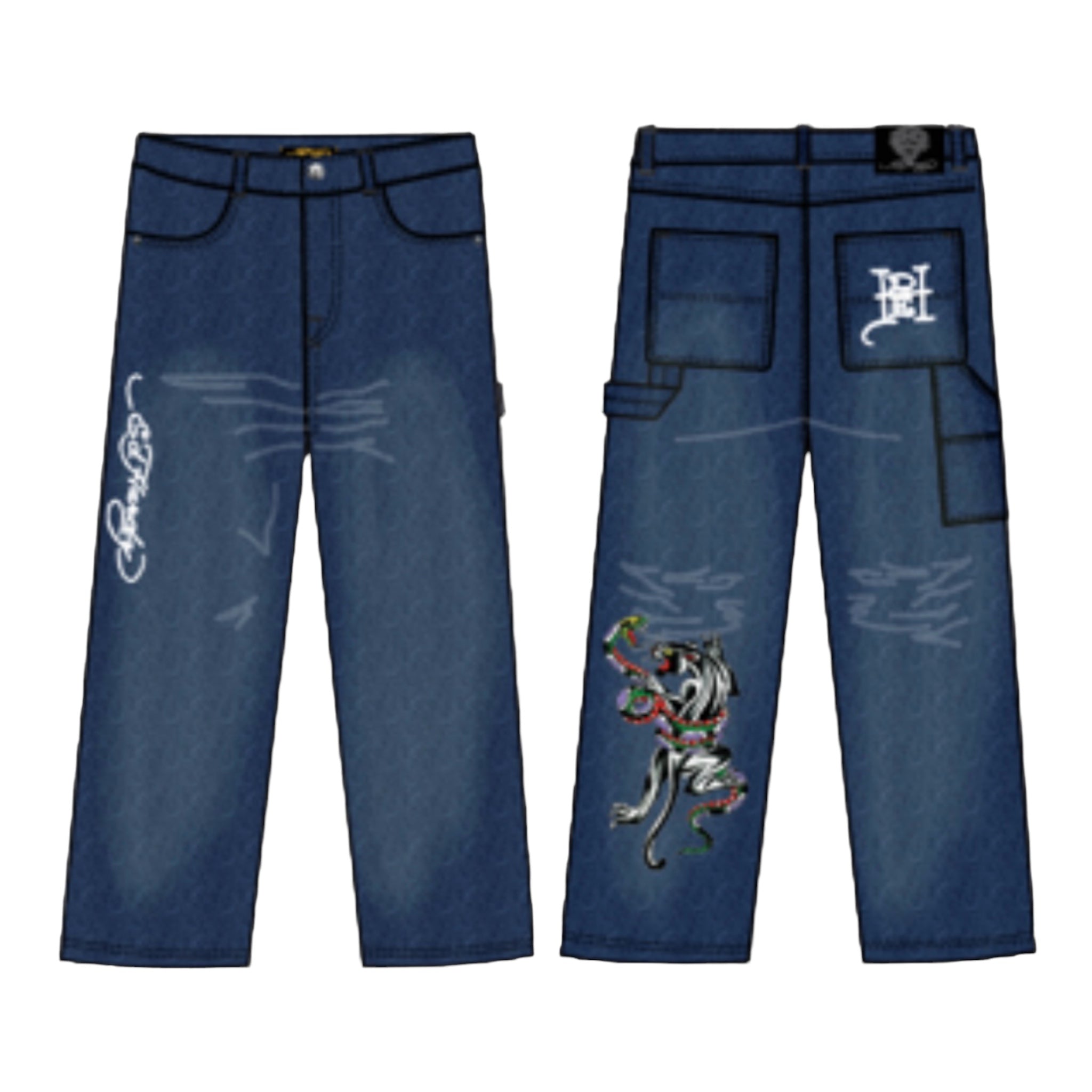 Snake & Panther Capenter  DENIM TROUSERS JEANS  Indigo - Ed Hardy