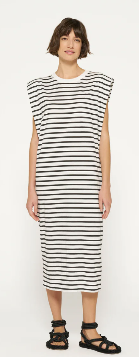 Padded Tee Dress stripes ecru/black - 10DAYS