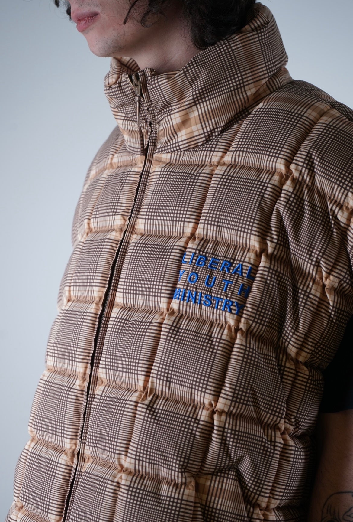 Sleeveless Check Puffer Beige - Liberal Youth Ministry