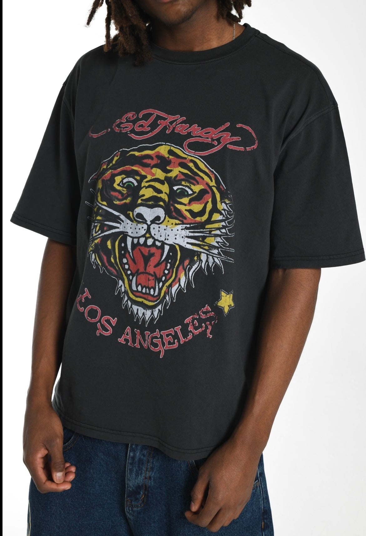 La Tiger T-Shirt Vintage Washed Black - Ed Hardy
